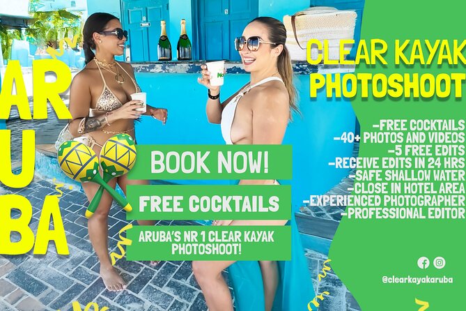 #1 SAFE Clear Kayak Aruba Photo+Video FREE Cocktail Edits in 24hr - The 30-Minute Photoshoot Flow: Poses, Music, and Crew Support