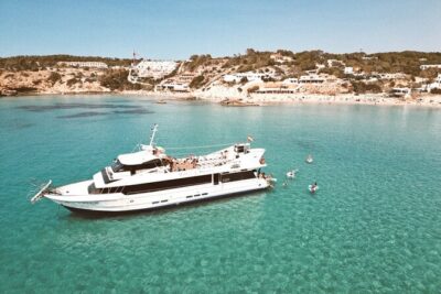 5 Hour Adults Ibiza Boat Trip + lunch, 6 drinks, SUP Boards & DJ - The Route in Plain Words: Cala Bassa Stops and an Es Vedra Payoff