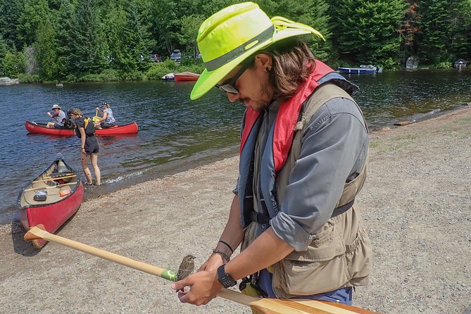 6 Hour Algonquin Park Canoe Trip - The paddling rhythm: Canoe Lake, reflections, and that totem stop