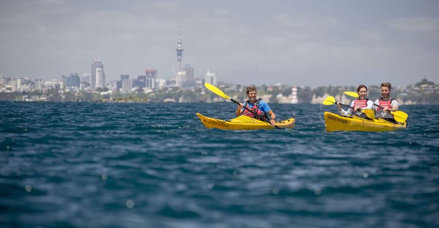 Auckland: Sunset & Night Sea Kayak Tour to Rangitoto Island - Out there at dusk: first strokes and the paddle toward Rangitoto
