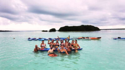 Bacalar: Sunrise Paddleboard Tour with Floating Picnic - Cenote Esmeralda: Your first glide on Seven Colors water