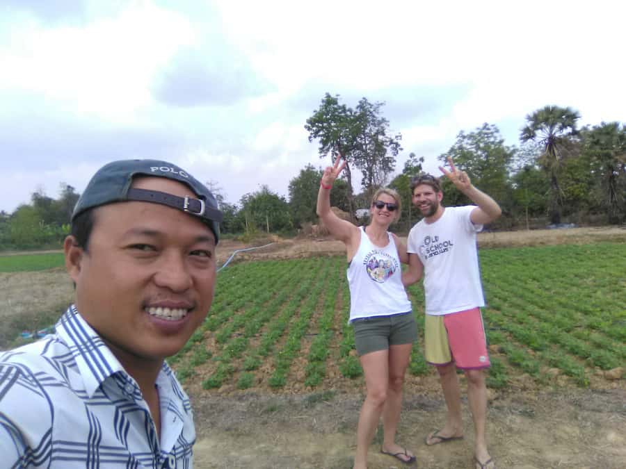 Battambang,Tuktuk and kayak, BambooTrain ,Wat Banan,Bat cave - Sangker River kayak: one hour of farms, fish farms, and bridges