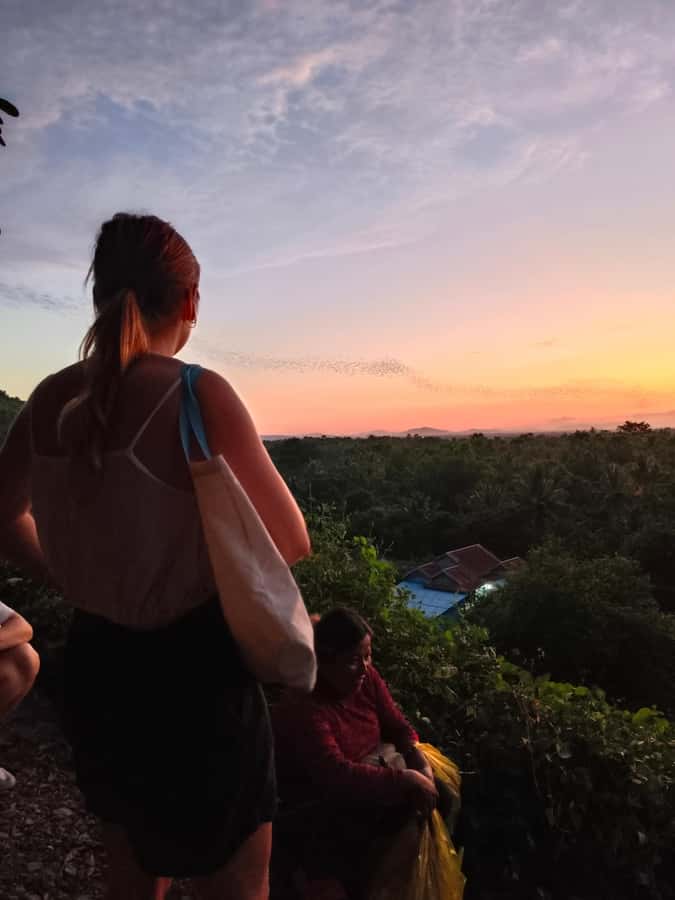 Battambang,Tuktuk and kayak, BambooTrain ,Wat Banan,Bat cave - Bat Cave at dusk: timing your day for the big moment