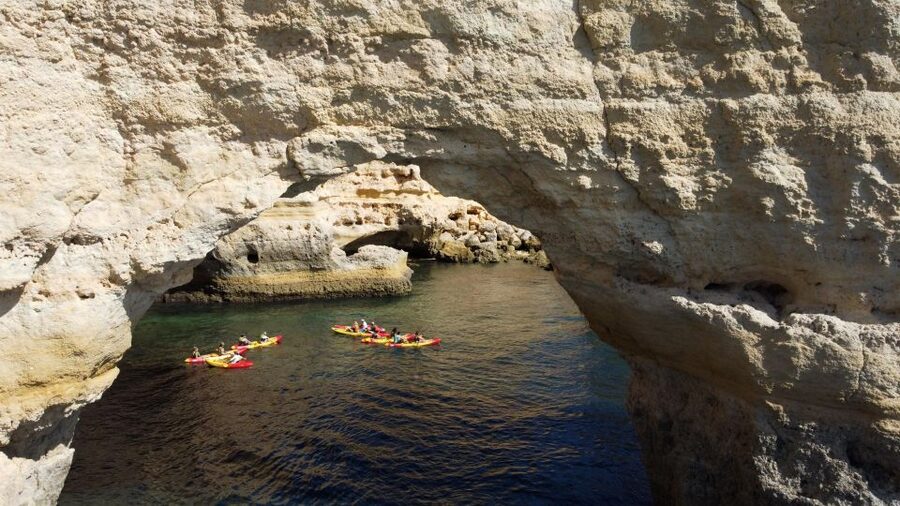 Benagil: Kayaking Adventure in Benagil Caves & Marinha Beach - Entering Benagil Cave from a kayak: the closeness you can feel