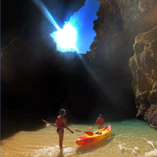 Benagil: Kayaking Adventure in Benagil Caves & Marinha Beach - Paddling from Benagil toward Marinha Beach: more than one viewpoint
