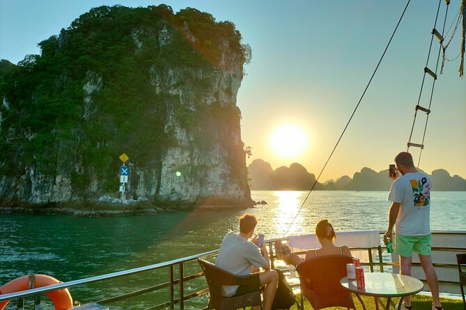 Best Price Halong Bay Full-Day Trip,Cave,Titop,Kayak By Transfer - Sunset party on board: snacks, red wine, and the end-of-day glow