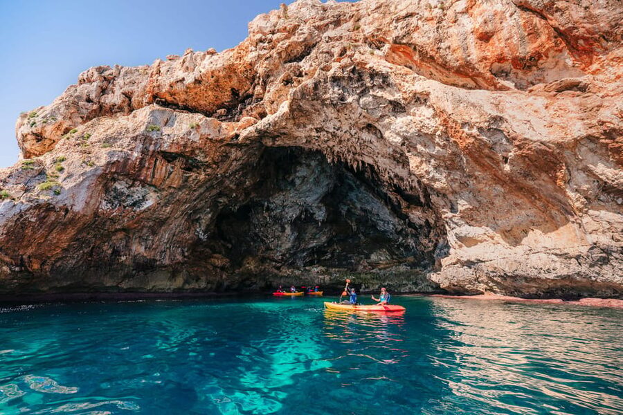 Cala Varques: Guided Sea Caves Kayak & Snorkeling Expedition - Kayaking out: the views plus the work