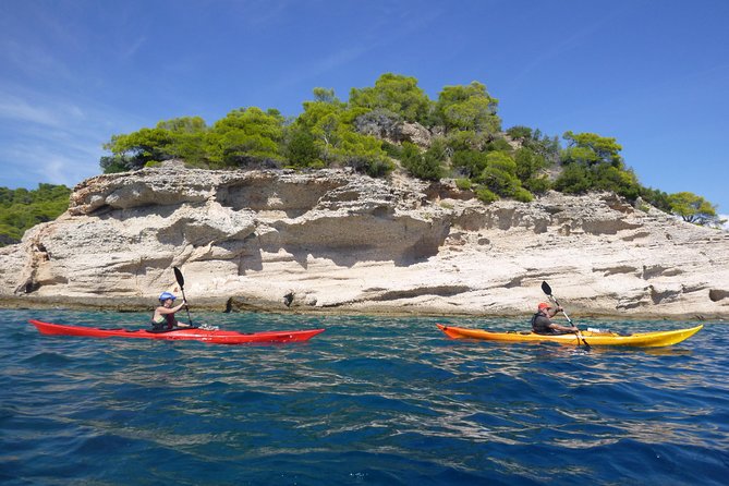 Epidavros sea kayak at the Ancient sunken city tour, small ancient theater - Snorkeling over ruins: what shallow water gives you