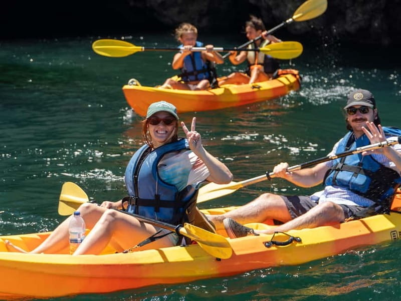 From Lagos: Ponta da Piedade Caves Kayak Tour from Catamaran - The brief swim window and the onboard slide finale