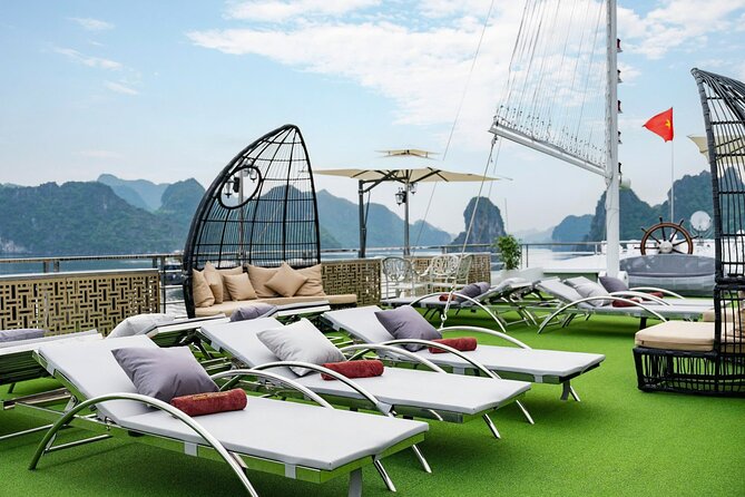 Full day Halong Bay Luxury Cruise - buffet lunch, kayak, swim. - Sunset party on board: tea, fruits, juice, and less rushing