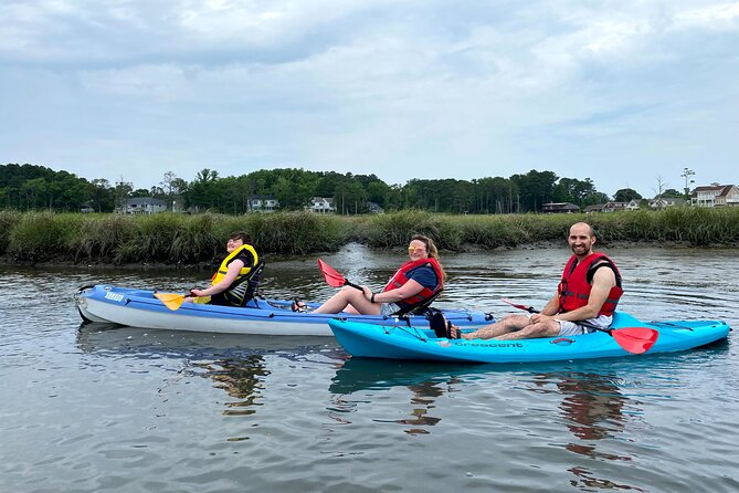 Guided Kayak Excursion Rehoboth Back Bay - The route on Rehoboth Bay: shallow water, birds overhead, and Thompson Island