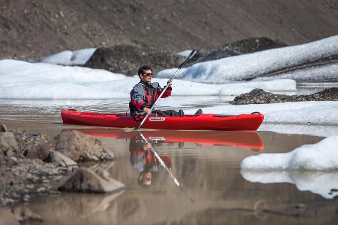 Kayaking on the Sólheimajökull Glacier Lagoon - The dry suit reality: warm, dry, and still flexible enough to paddle