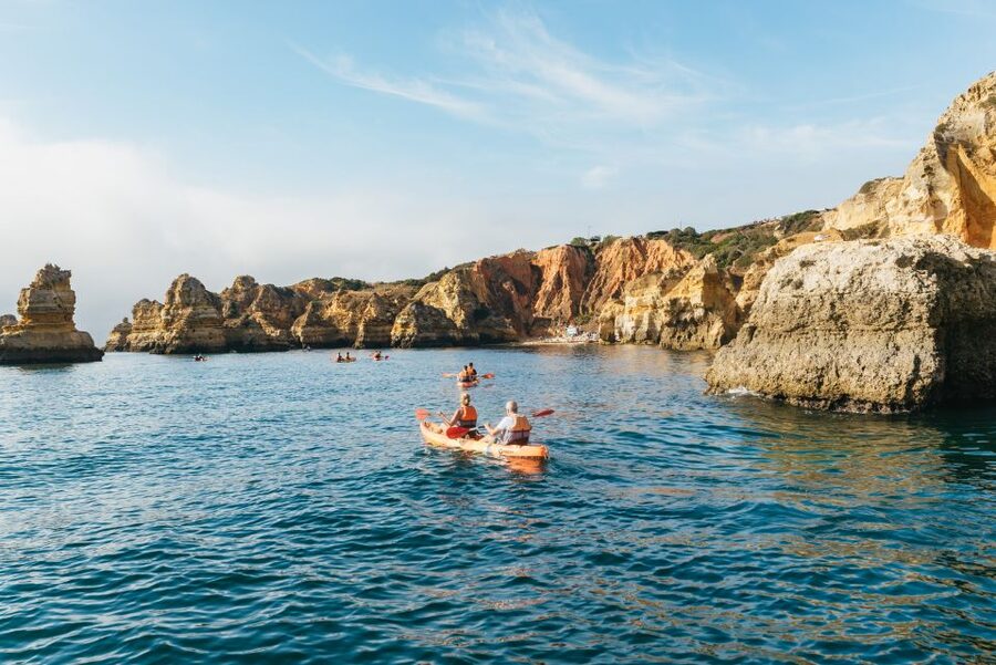 Lagos: Kayak Experience - Catamaran ride to Ponta da Piedade: a calm start that sets the tone