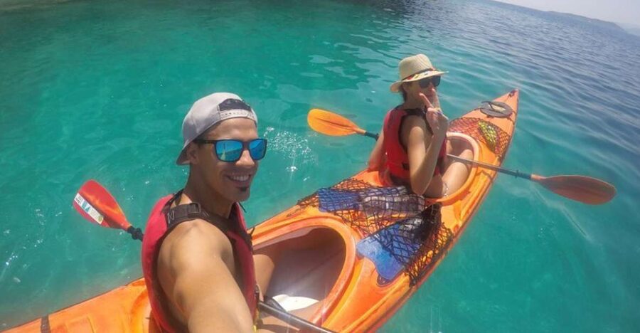 Lefkada: Hidden Blue Cave Kayak Trip with Lunch & Fruits - The 4-hour flow: snacks first, then caves and swim stops
