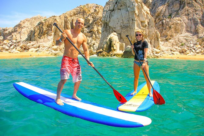 Los Cabos Power snorkel Adventure, Kayaking and Stand-Up Paddle - At the serene cove: sea scooter speed versus kayak calm