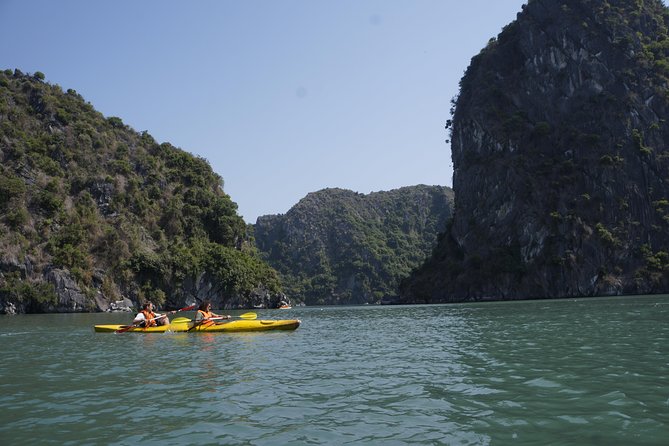 Most favorite full day boat tour with kayaking in Lan Ha bay, Ha Long bay - Three Peach Beaches Swimming: Sand, Clear Water, and Boat-Top Fun