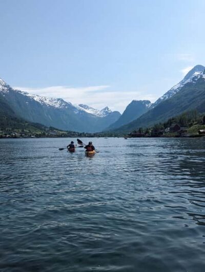 Olden: Fjord Kayaking + Drysuit & Safety Boat - Gear that keeps you comfortable: drysuit, shoes, PFD, sprayskirt