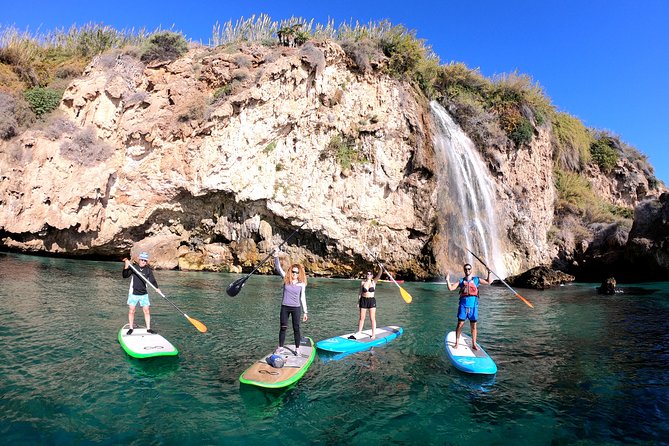 Paddle Surf Route Cliffs Nerja and Cascada de Maro + Snorkel - Entering the Cliffs of Nerja: the Cueva del Lobo moment