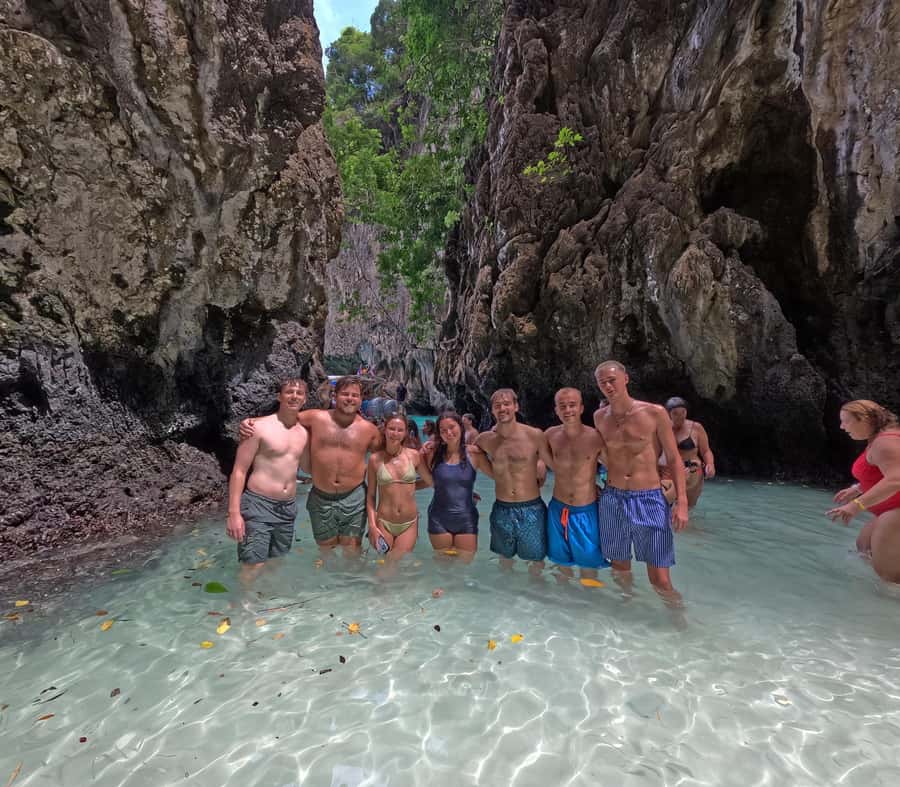 Phi Phi: Pirate Boat with Snorkeling, Kayaking, and Party - Maya Bay: iconic sand, sometimes with an alternate plan