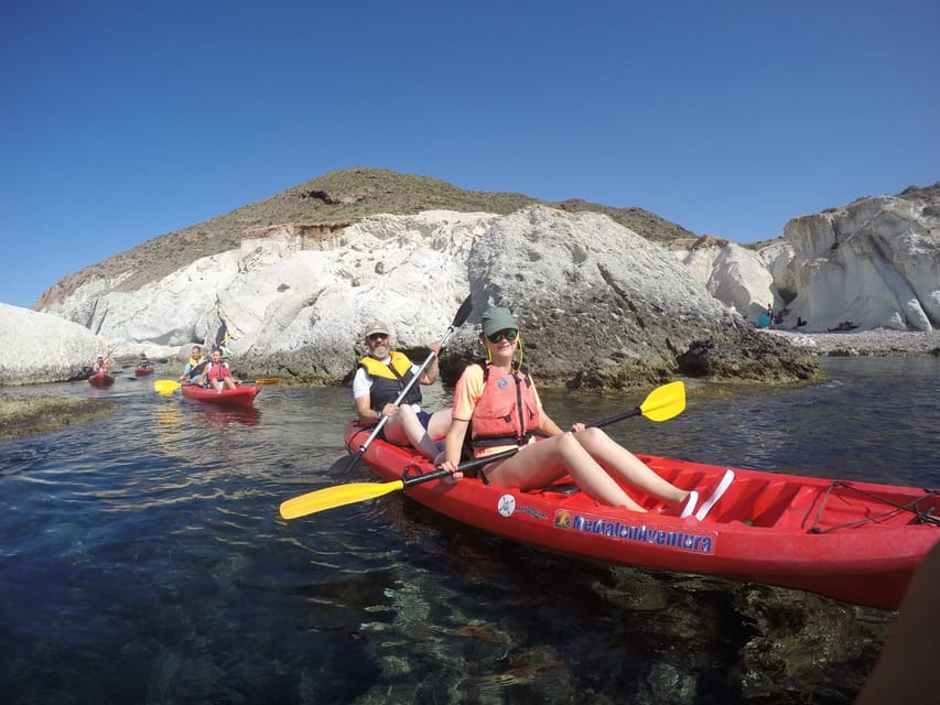 San José: Cabo de Gata Natural Park Kayak and Snorkel Tour - Snorkeling stops: silver fish and marine life viewing