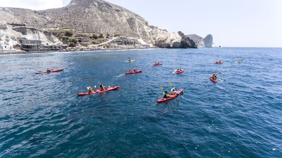 Santorini: Sea Kayaking with Light Lunch - Red Beach Volcanic Colors and the Finish Back at the Start