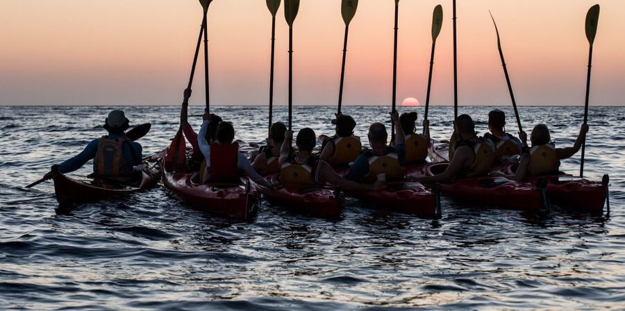 Santorini: Sunset Sea Kayak with Light Dinner - Why this Santorini sunset works: Mesa Pigadia to the Black Mountain