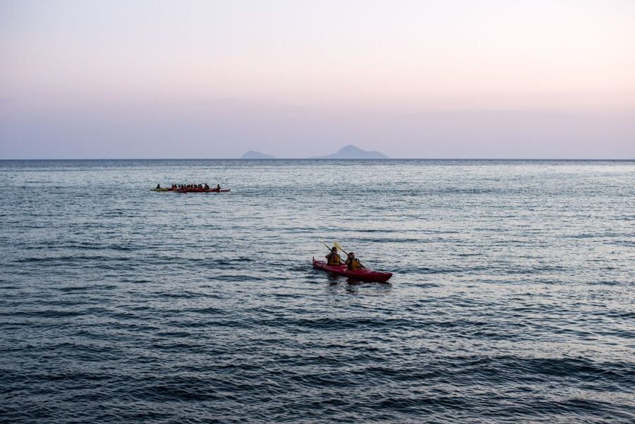Santorini: Sunset Sea Kayak with Light Dinner - The Kampia Beach stop: snack break, then swimming time