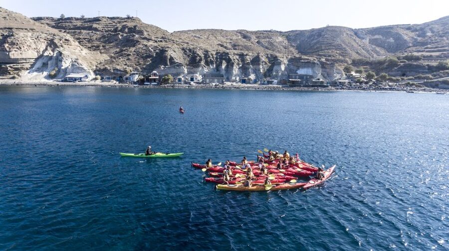 Santorini: Sunset Sea Kayak with Light Dinner - The Black Mountain sunset: the reason you came