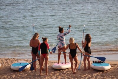 sunset stand up paddle - The first phase: practicing in a safe bay (standing, rowing, and security basics)