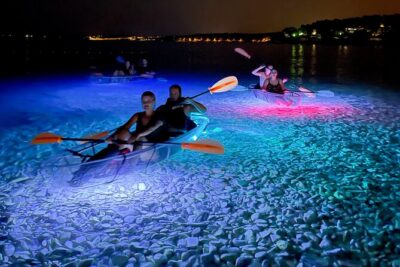 Transparent Kayak Night Glow Experience from Pula - LED lights, clear hull, and what you’ll see under the Adriatic