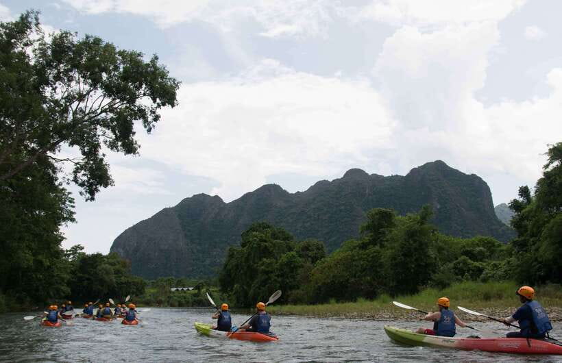 Vang Vieng: Tham Nangfar and Tham Nam Day Tour with Kayaking - BBQ lunch on banana leaves: the break that actually matters